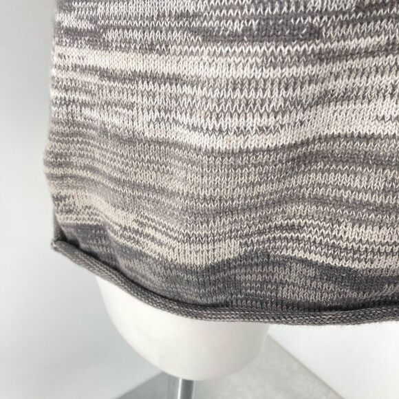 Eddie Bauer Women’s Gray Cotton Stripe Notch Neck Split Roll Pullover Sweater M - Picture 5 of 14